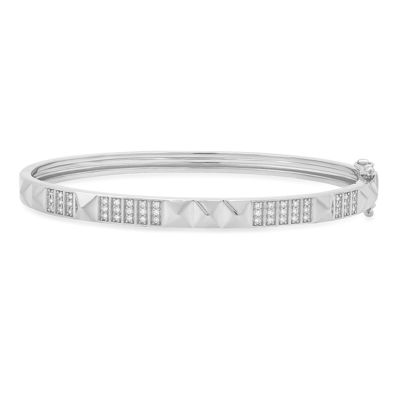 High Polish Pyramid & Diamond Spike Bangle Bracelet