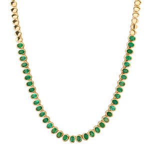 Bezel Set Oval Emerald Tennis Necklace