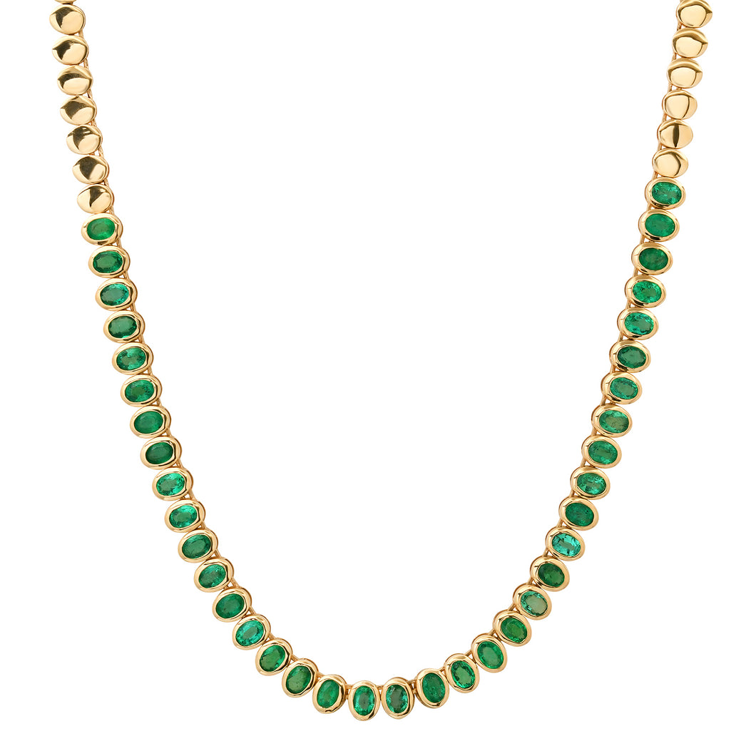 Bezel Set Oval Emerald Tennis Necklace