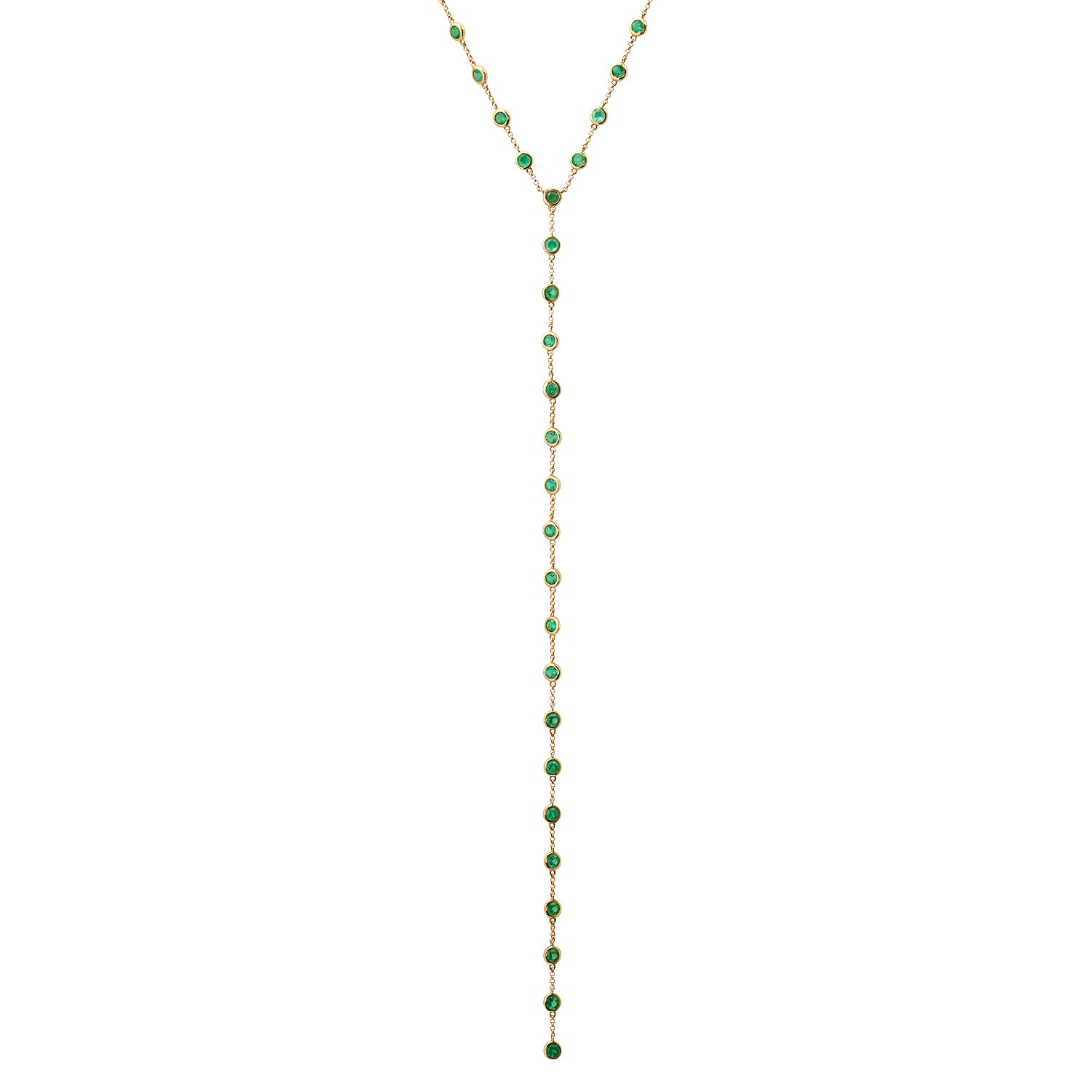 Dramatic Bezel Set Emerald Lariat Necklace