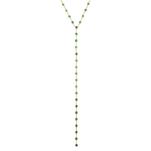 Dramatic Bezel Set Emerald Lariat Necklace