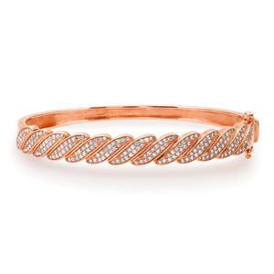 Twisted Pave Diamond & Gold Bangle Bracelet