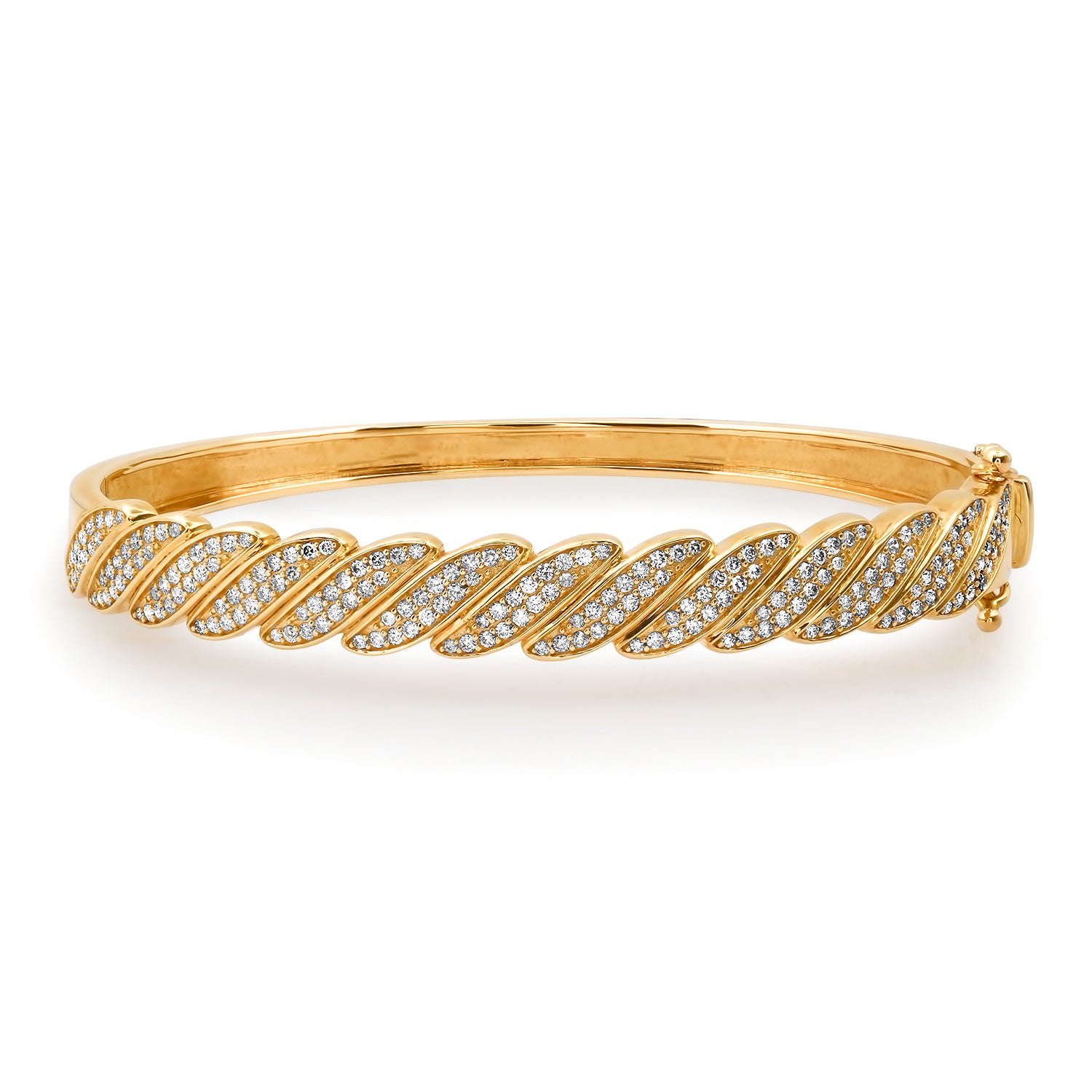 Twisted Pave Diamond & Gold Bangle Bracelet