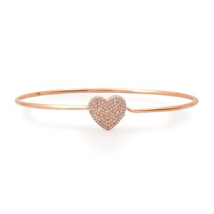 Pave Diamond Heart Bangle with Hidden Hook Clasp