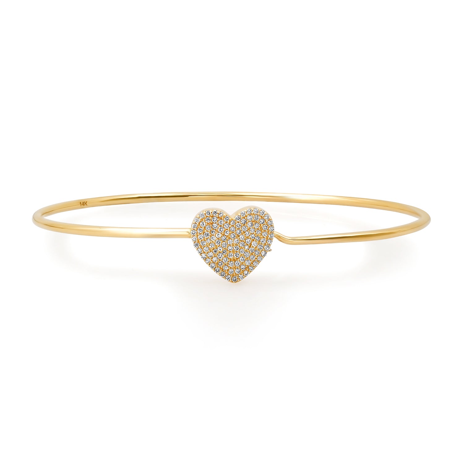 Pave Diamond Heart Bangle with Hidden Hook Clasp