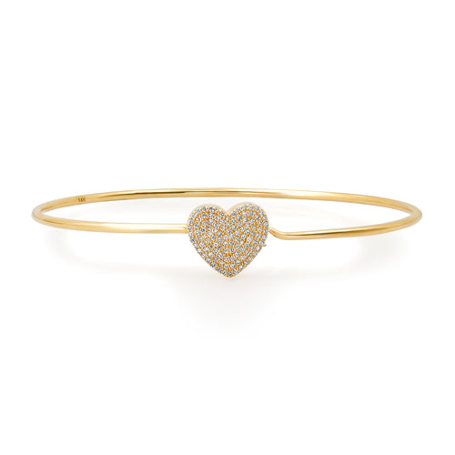 Pave Diamond Heart Bangle with Hidden Hook Clasp