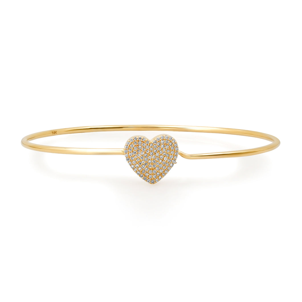 Pave Diamond Heart Bangle with Hidden Hook Clasp