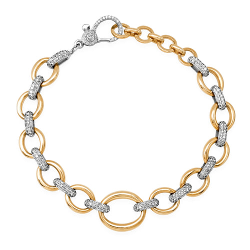 Mixed Metal Diamond & High Polish Chain Link Bracelet