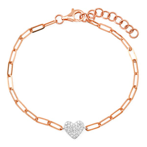 Diamond Pave Heart Chain Bracelet