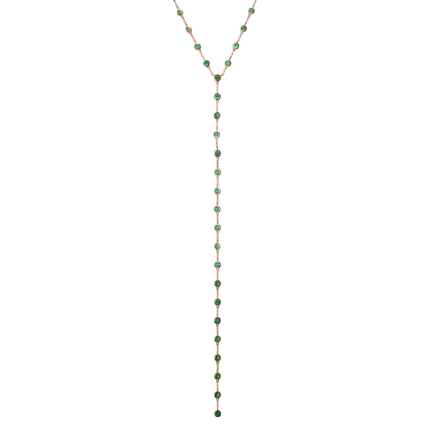 Dramatic Bezel Set Emerald Lariat Necklace