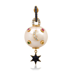 Celestial Diamond & Gemstone Dangle Pearl Charm