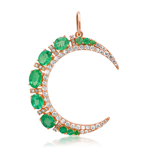 Graduated Gemstone & Diamond Crescent Moon Pendant