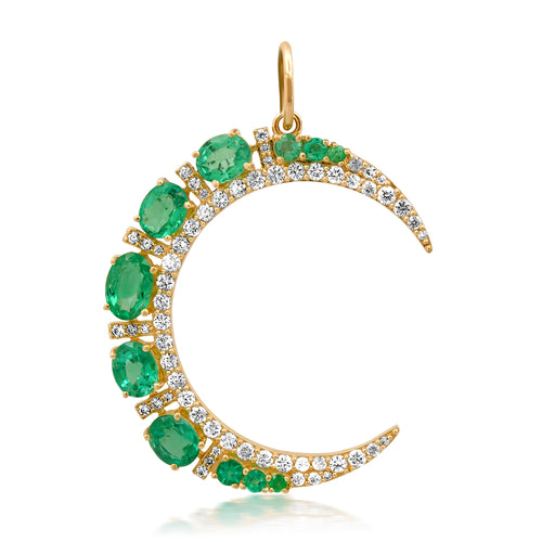 Graduated Gemstone & Diamond Crescent Moon Pendant