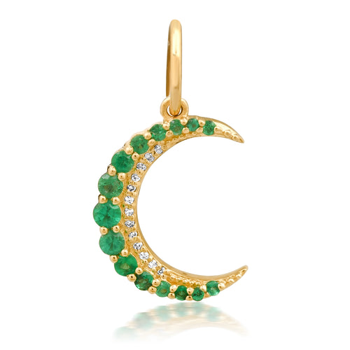 Petite Diamond & Emerald Crescent Moon Charm