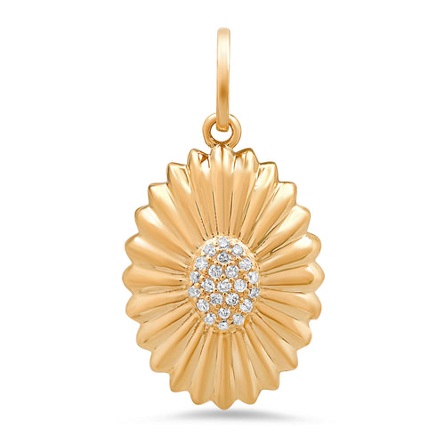 Elongated Fluted Gold and Diamond Sunflower Charm