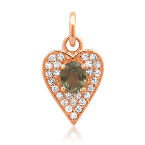 Petite Green Tourmaline & Diamond Pave Heart Charm