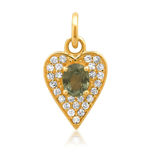 Petite Green Tourmaline & Diamond Pave Heart Charm