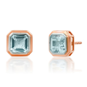 Square Bezel Set Blue Topaz Stud Earrings