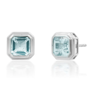 Square Bezel Set Blue Topaz Stud Earrings