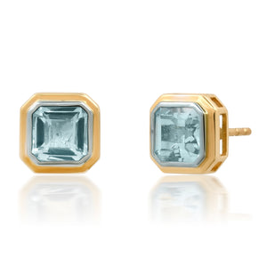 Square Bezel Set Blue Topaz Stud Earrings