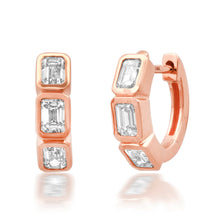 Bezel-Set Emerald Cut Diamond Huggie Hoops