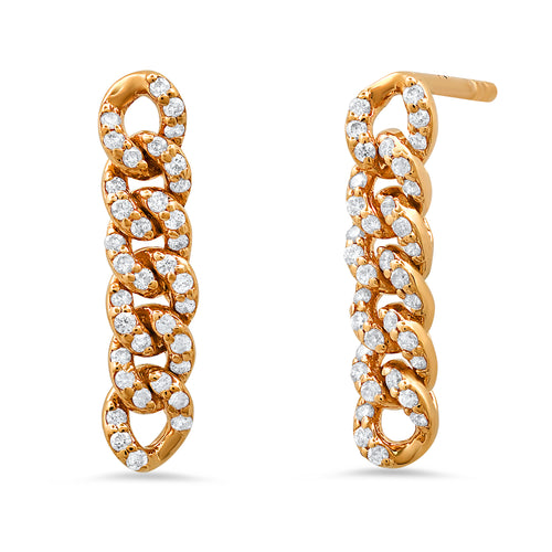 Mini Diamond Covered Curb Chain Link Earrings