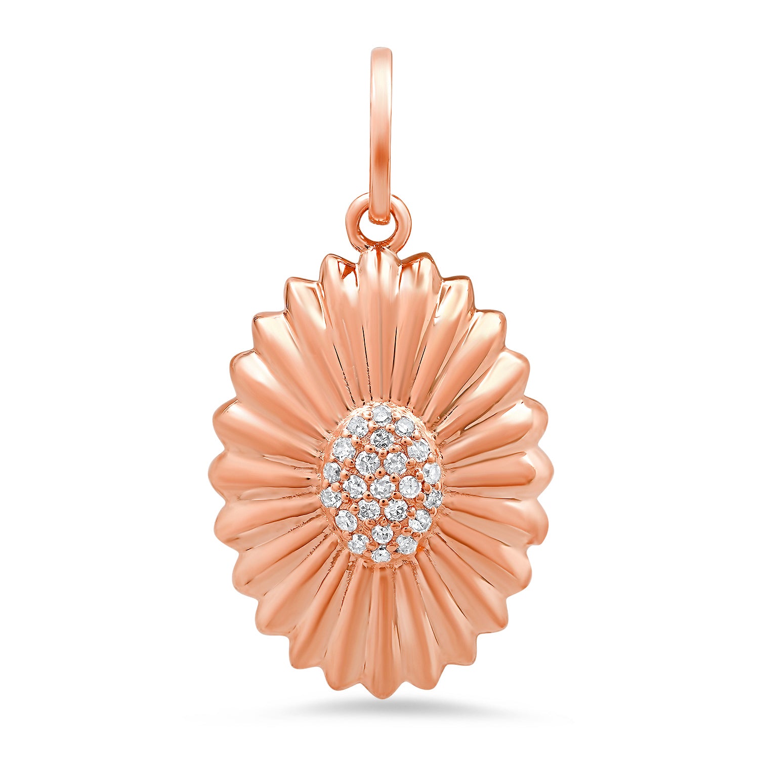 Elongated Fluted Gold and Diamond Sunflower Charm