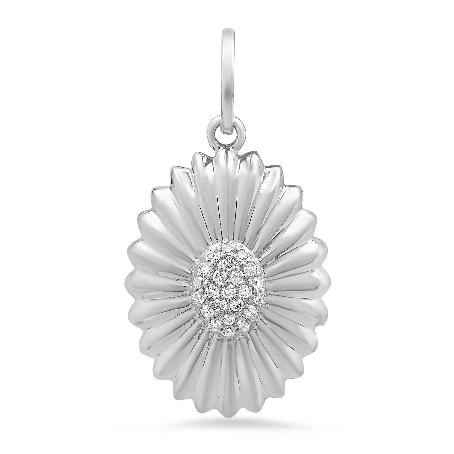 Elongated Fluted Gold and Diamond Sunflower Charm