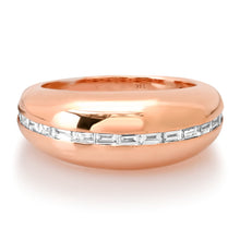 Glistening Gold & Diamond Baguette Stripe Dome Ring