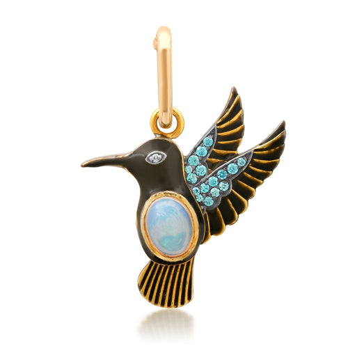 Opal & Enamel Hummingbird Charm Pendant