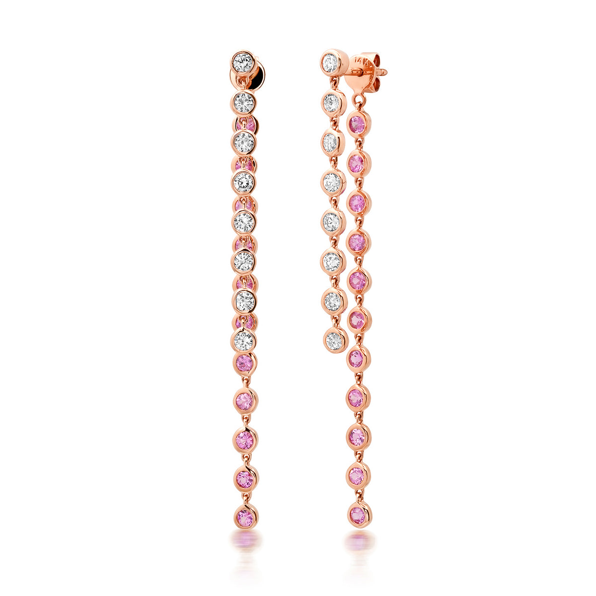 Bezel Set Diamond and Semi Precious Front Back Earrings