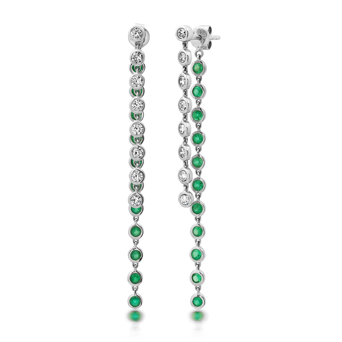 Bezel Set Diamond and Semi Precious Front Back Earrings