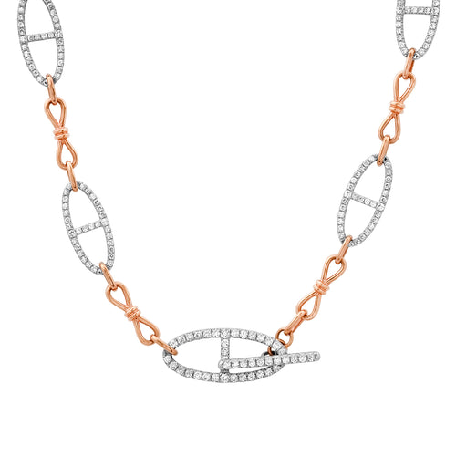 Two-Tone Diamond Mariner Chain Link Toggle Necklace