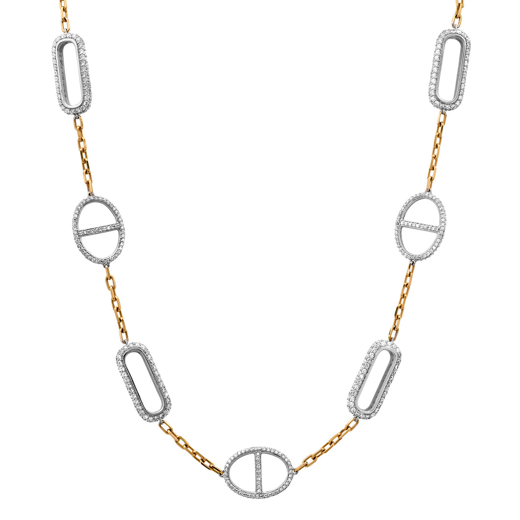 Two-Tone Diamond Mariner and Oval Link Chain Necklace