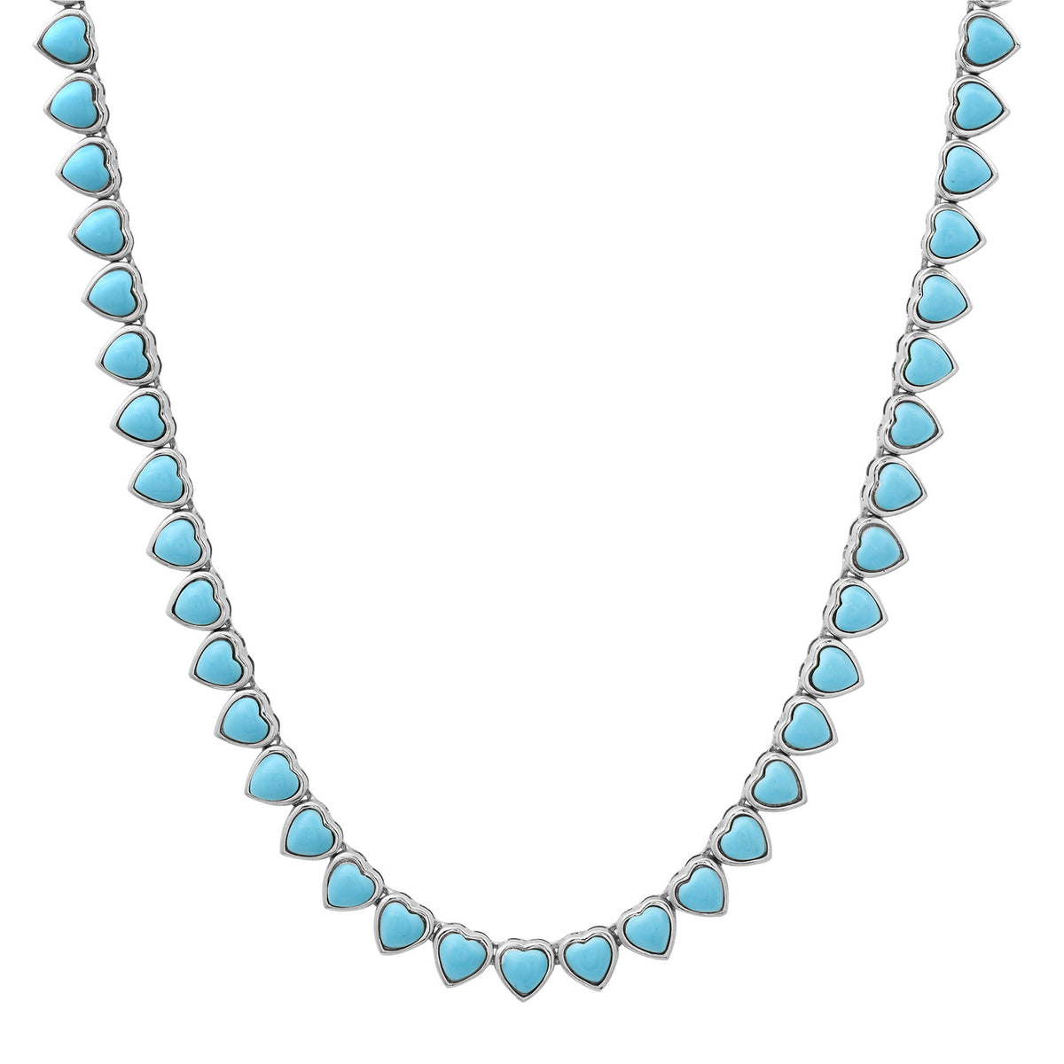 Jumbo Bezel Set Turquoise Heart Tennis Necklace