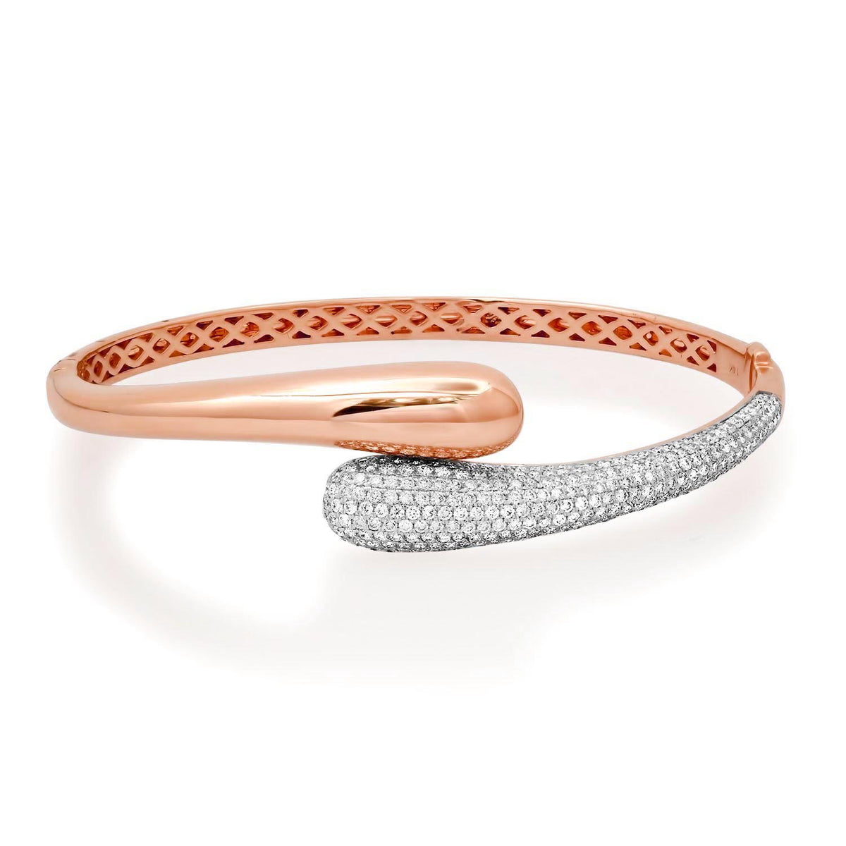 Half Pave & High Polish Bypass Bangle Bracelet