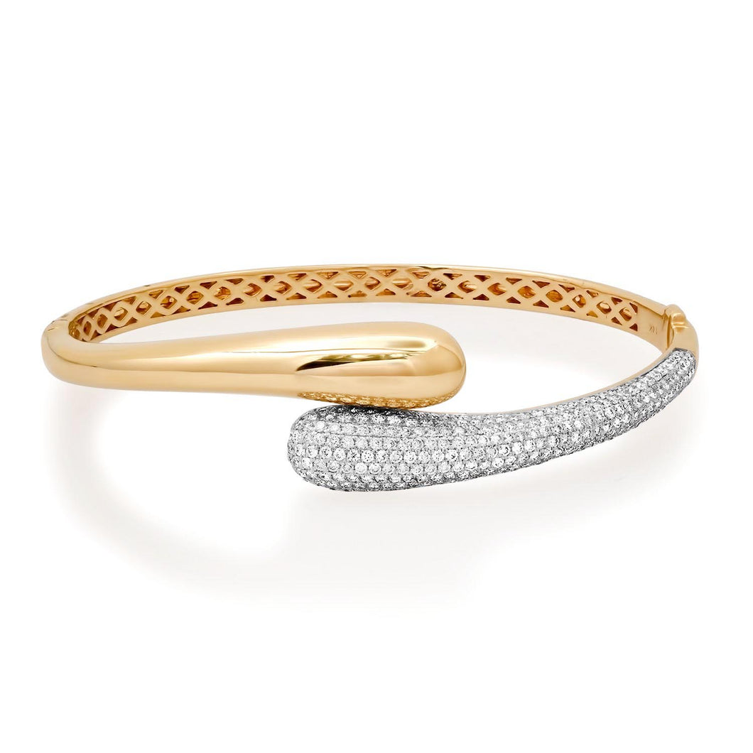 Half Pave & High Polish Bypass Bangle Bracelet