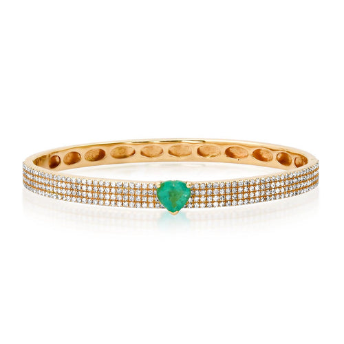 Show Stopping Emerald Heart And Pave Diamond Bangle