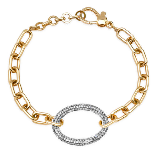 Two-Tone Gold Link Chain Bracelet with Pave Diamond Jumbo Link