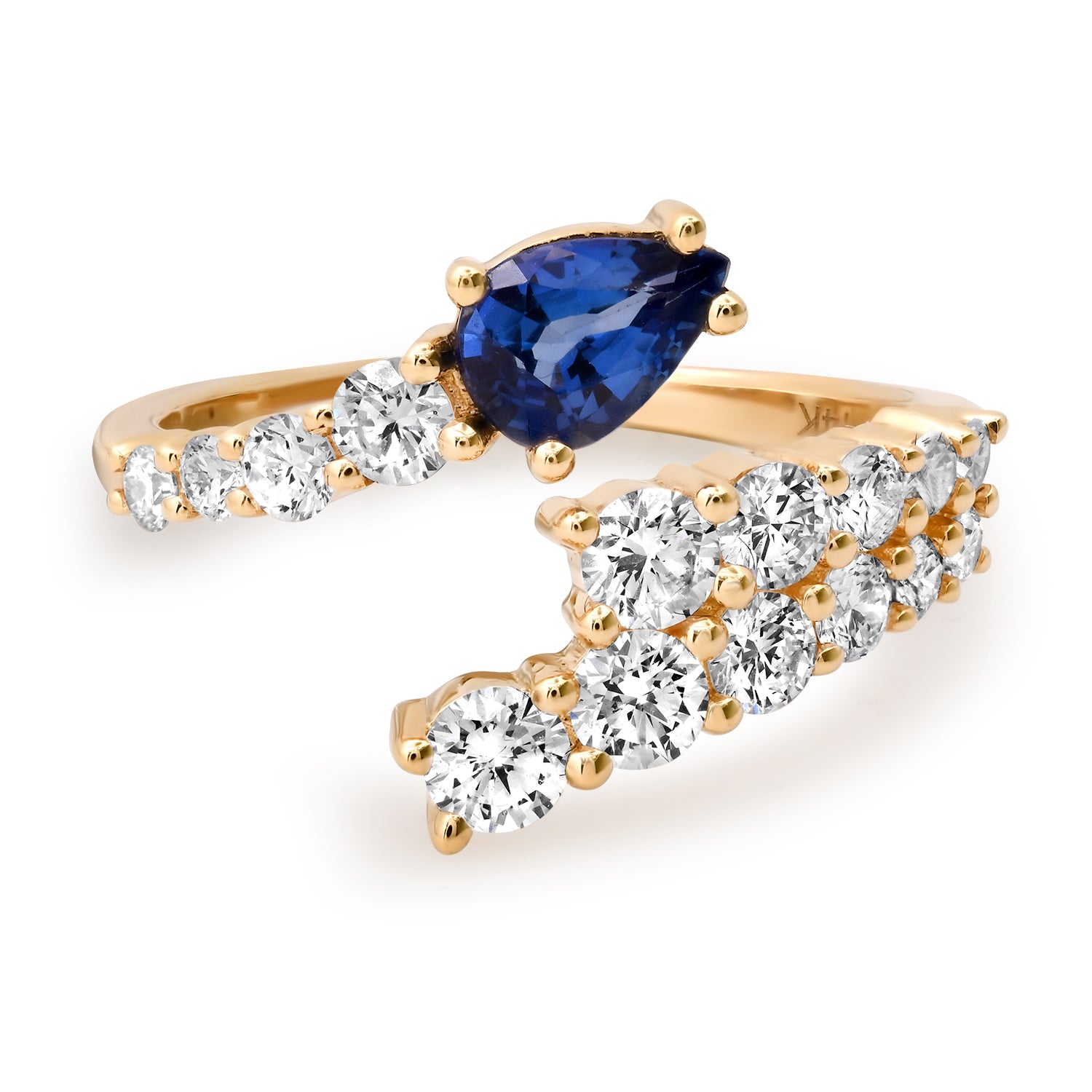 Blue Sapphire and Diamond Graduated Bypass Ring