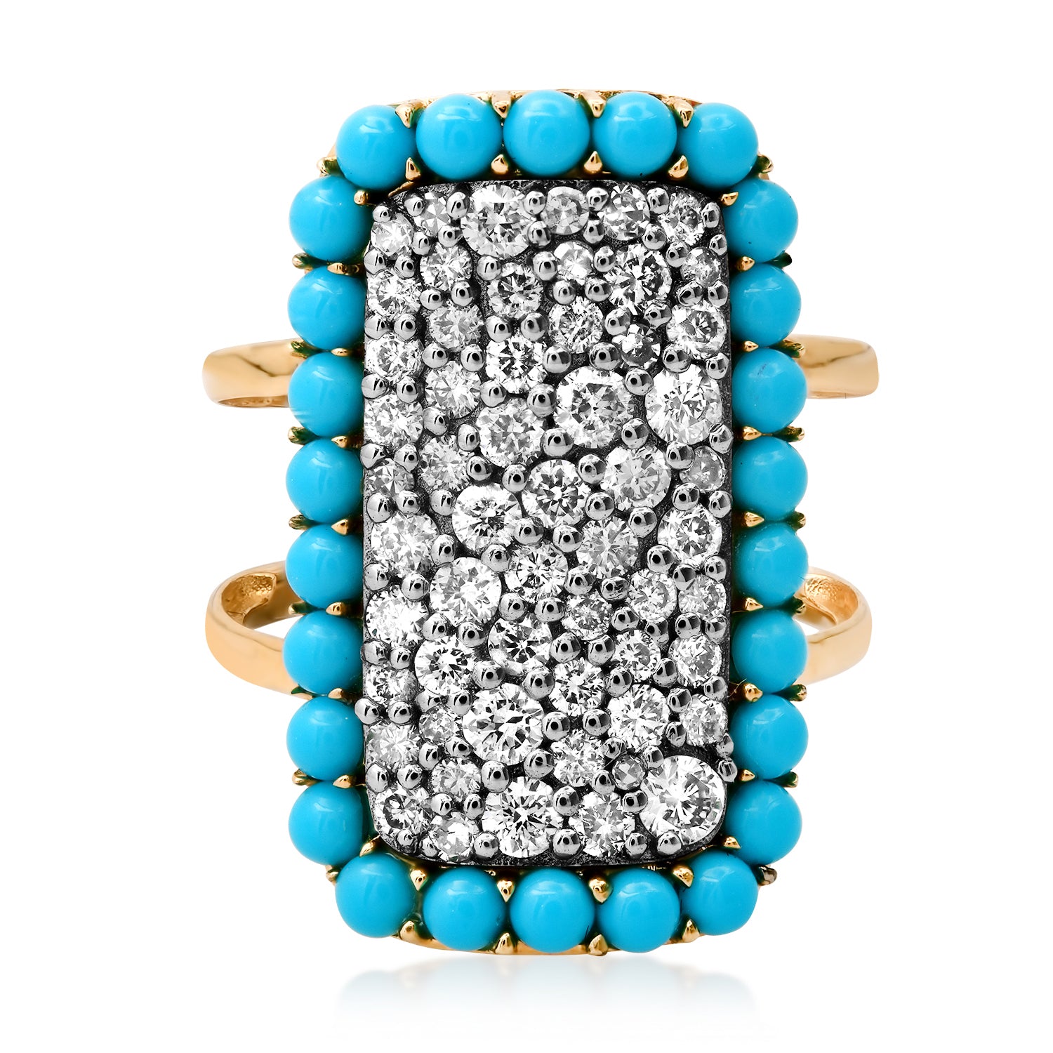 Two-Tone Diamond Pave Statement Ring with Turquoise Frame