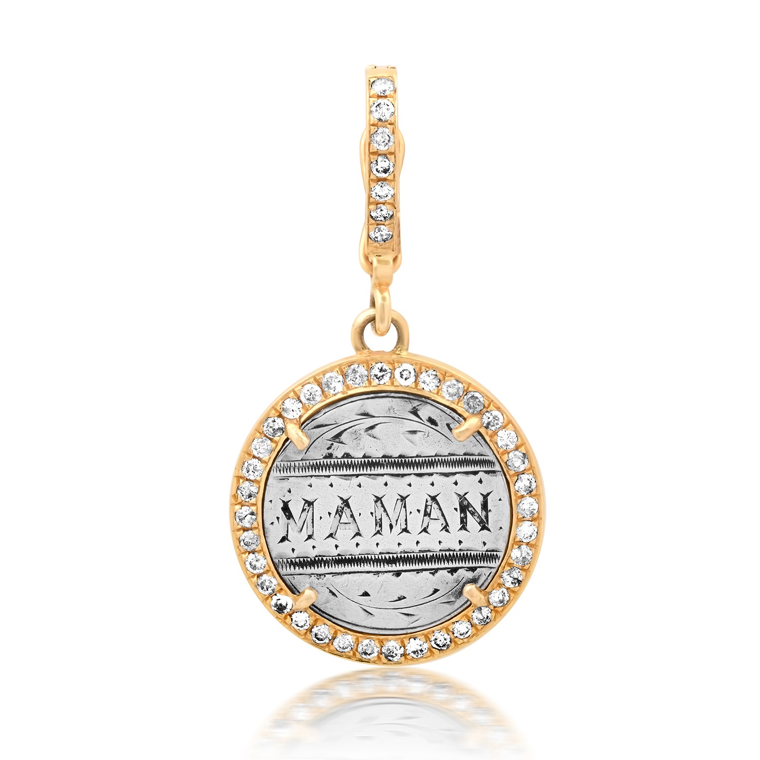Silver Maman Token in 14k Gold & Diamond Bezel Frame