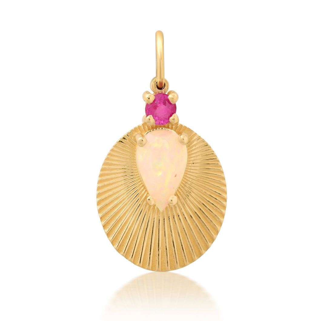 Fluted Joy Light Charm with Australian Opal & Ruby