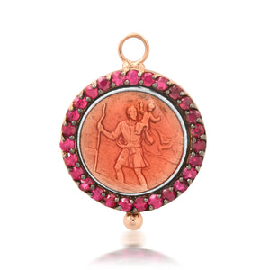 Sapphire & Pink Enamel St. Christopher Charm Pendant