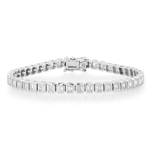 Elegant Bezel Set Emerald Cut Diamond Tennis Bracelet