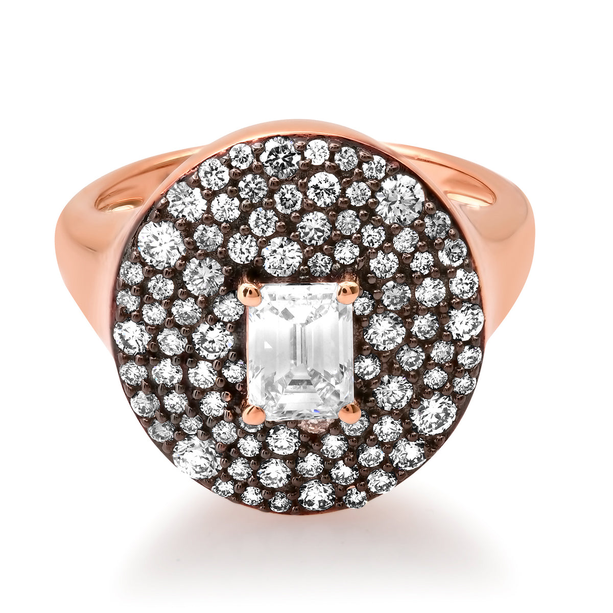 Emerald Cut & Bubble Mosaic Scattered Diamond Signet Ring