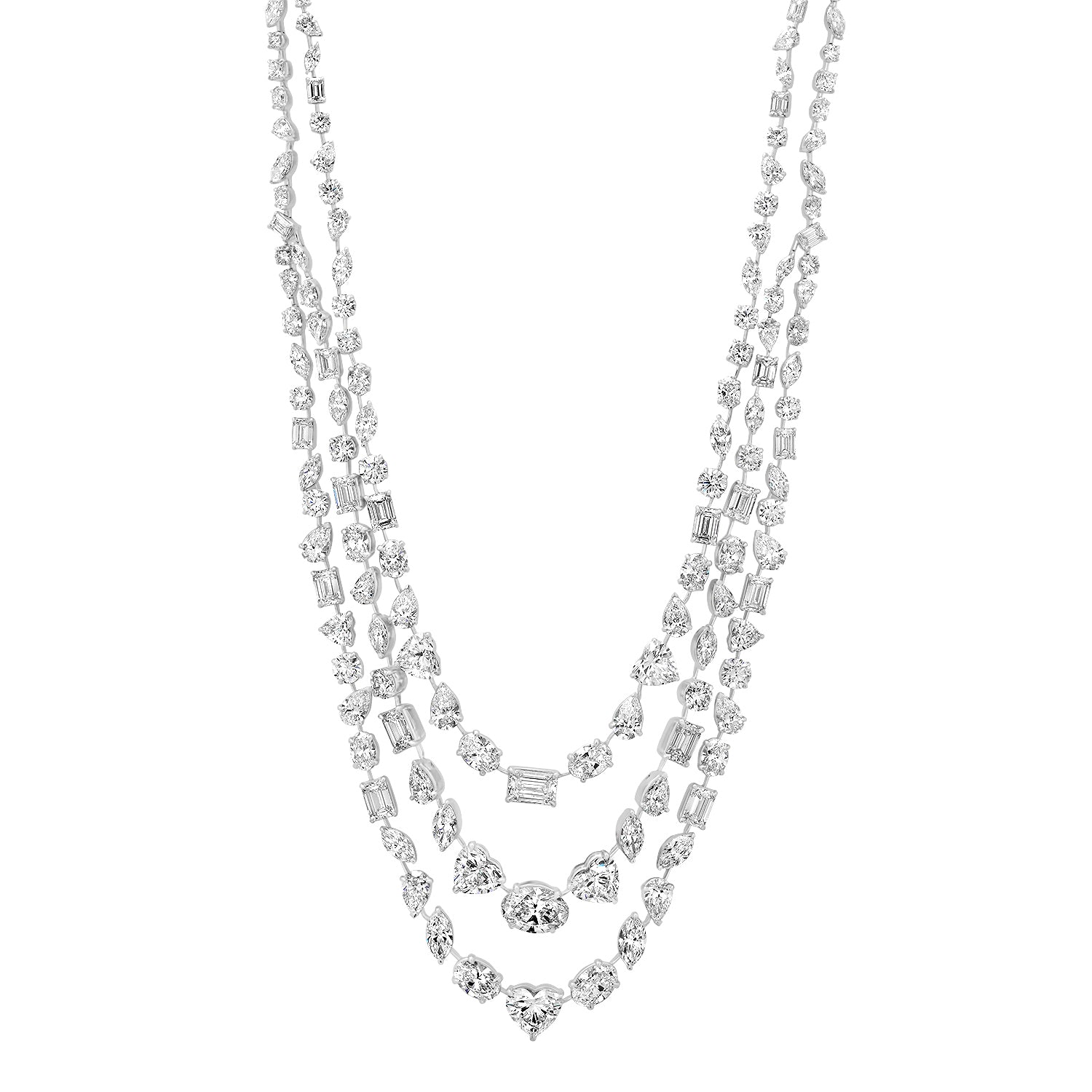 Lab Grown Mega Mixed Shape Layered Diamond Tennis Necklace