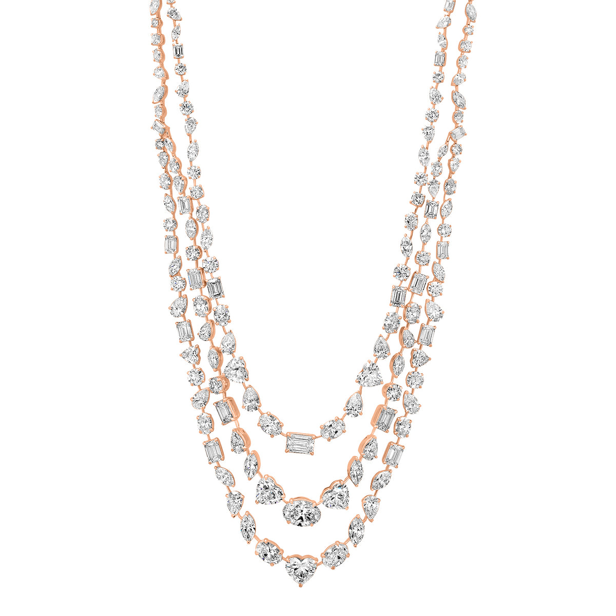 Lab Grown Mega Mixed Shape Layered Diamond Tennis Necklace