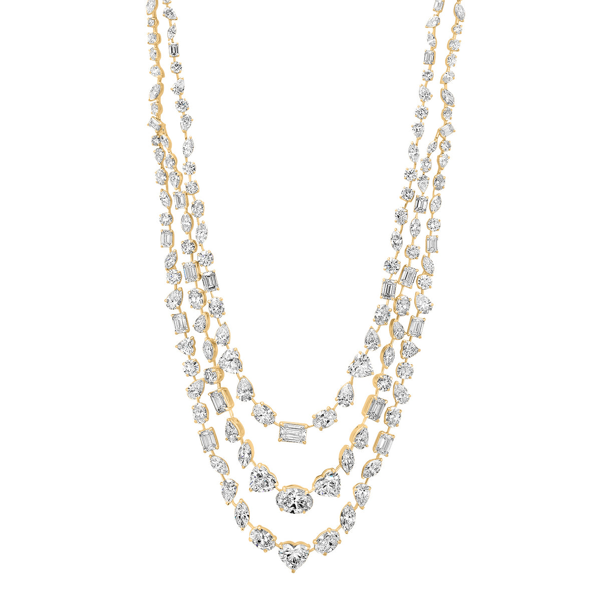 Lab Grown Mega Mixed Shape Layered Diamond Tennis Necklace