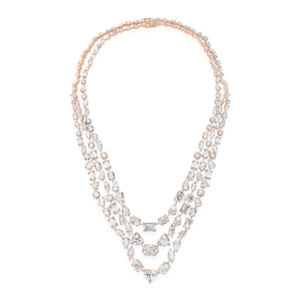 Lab Grown Mega Mixed Shape Layered Diamond Tennis Necklace